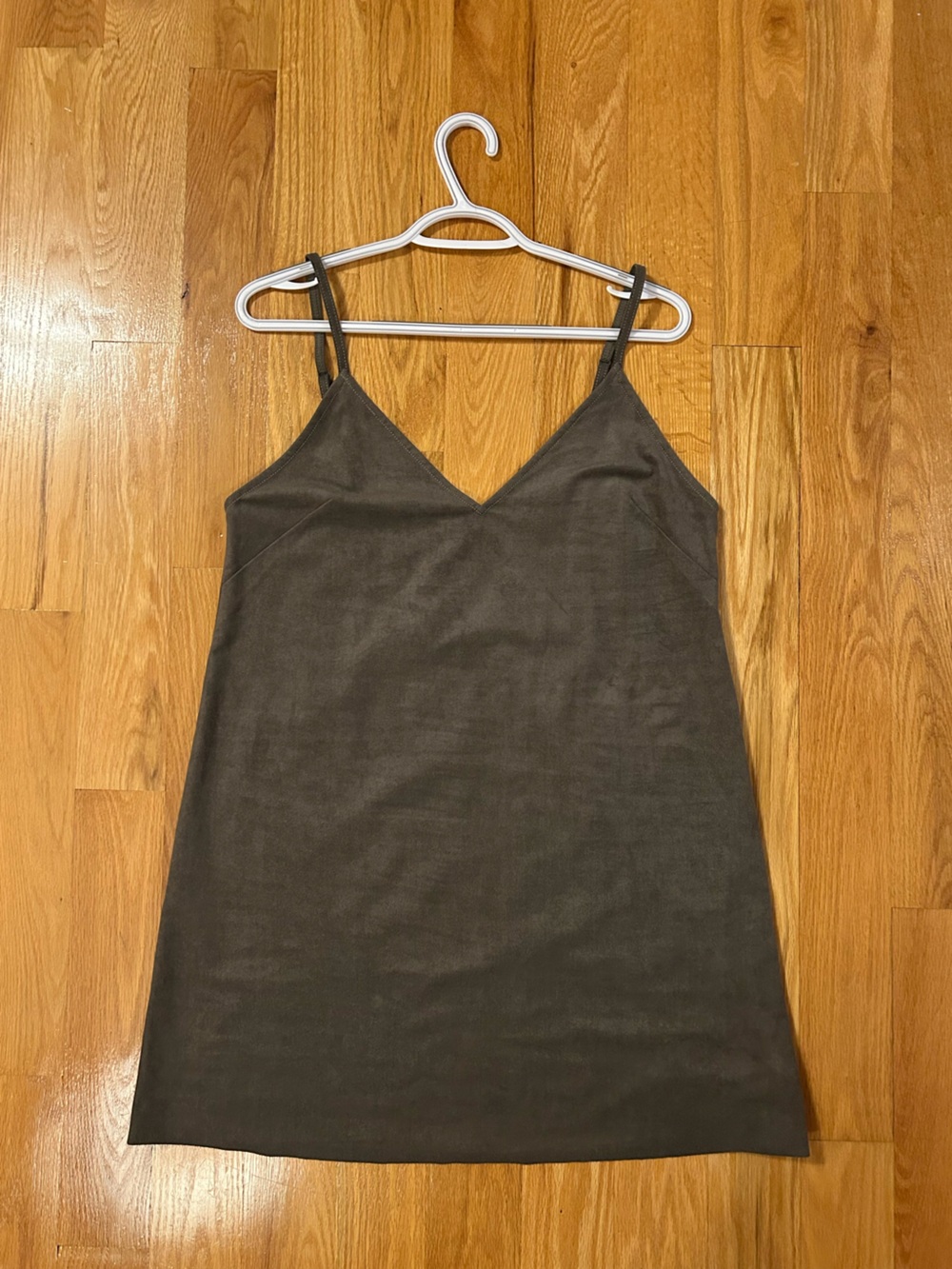 Wilfred Free aritzia V-Neck Spaghetti Strap faux suede shift Dress - gray